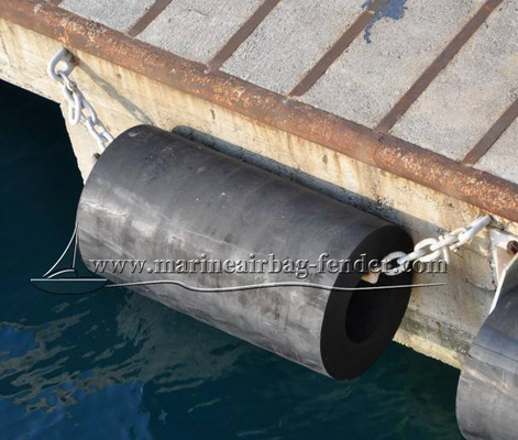 Inrichting met bolten voor cilindrische marine rubber fender voor offshore